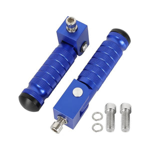 Blue alloy bicycle pedals on a white background.
