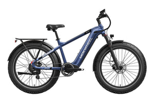 Dark blue Mokwheel Basalt 2.0 Step Over electric bike, side view, on a plain background.