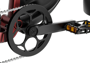 A black and red Mokwheel Obsidian ST eBike with a sturdy frame, thick tires, and modern design features.