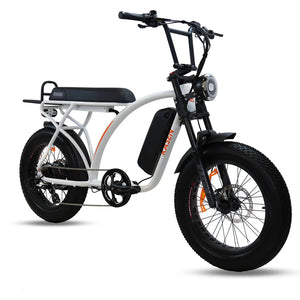 Side view of a white Kasen Kabbit Classic eBike, showcasing its frame, wheels, and handlebars against a plain background.