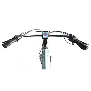 A 26x4 fat tire step-thru beach cruiser electric bike with a 52v battery, shown in a side profile.