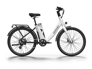 White Himiway A3 Step Thru electric bike, side view, on a plain background