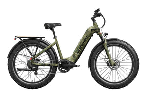 Mokwheel Basalt 2.0 Step Thru eBike in Jungle Camo color, side view, against a white background