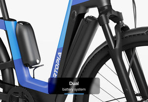 Urtopia Fusion GT eBike in Deep Sea Blue, side view highlighting frame design and integrated components