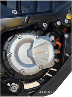 Side view of a 2025 Surron Ultra Bee 21kW electric dirt bike in black and yellow, displayed on a white background.