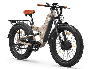 Freesky Warrior Ultra M-530 electric bike in camouflage color, side view, displayed outdoors