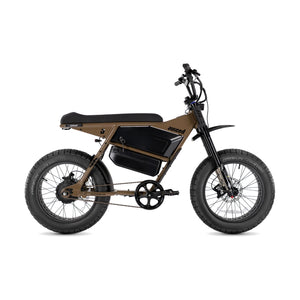 Juiced Scrambler Hardtail electric bike in mocha color with dual battery setup, shown from the side on a white background.
