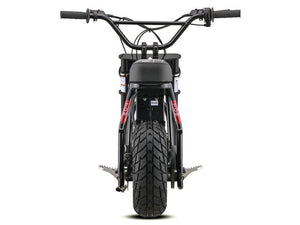 Black eMOTO EBOX Dragster electric bike, side view, against a white background