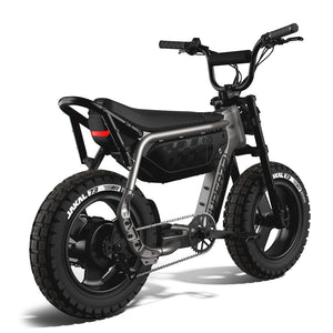 Super73 MZFT eMOTO eBike in Titanium Ore color, shown inside its original packaging box