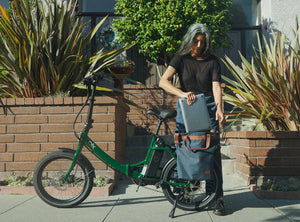 Blix Vika X electric folding step-thru eBike in gray, 500W compact design, product image
