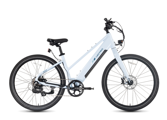 Lectric XPress Lite electric bike in Glacier Blue, side view, against a white background