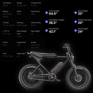 MACFOX X1S Commuter Electric e - Moto Style eBike - Step Over 500 w Electric Mini Fat Tire eBike - Moto Style Bike - MACFO|DUALBLACK|2350 eBike Super Shop