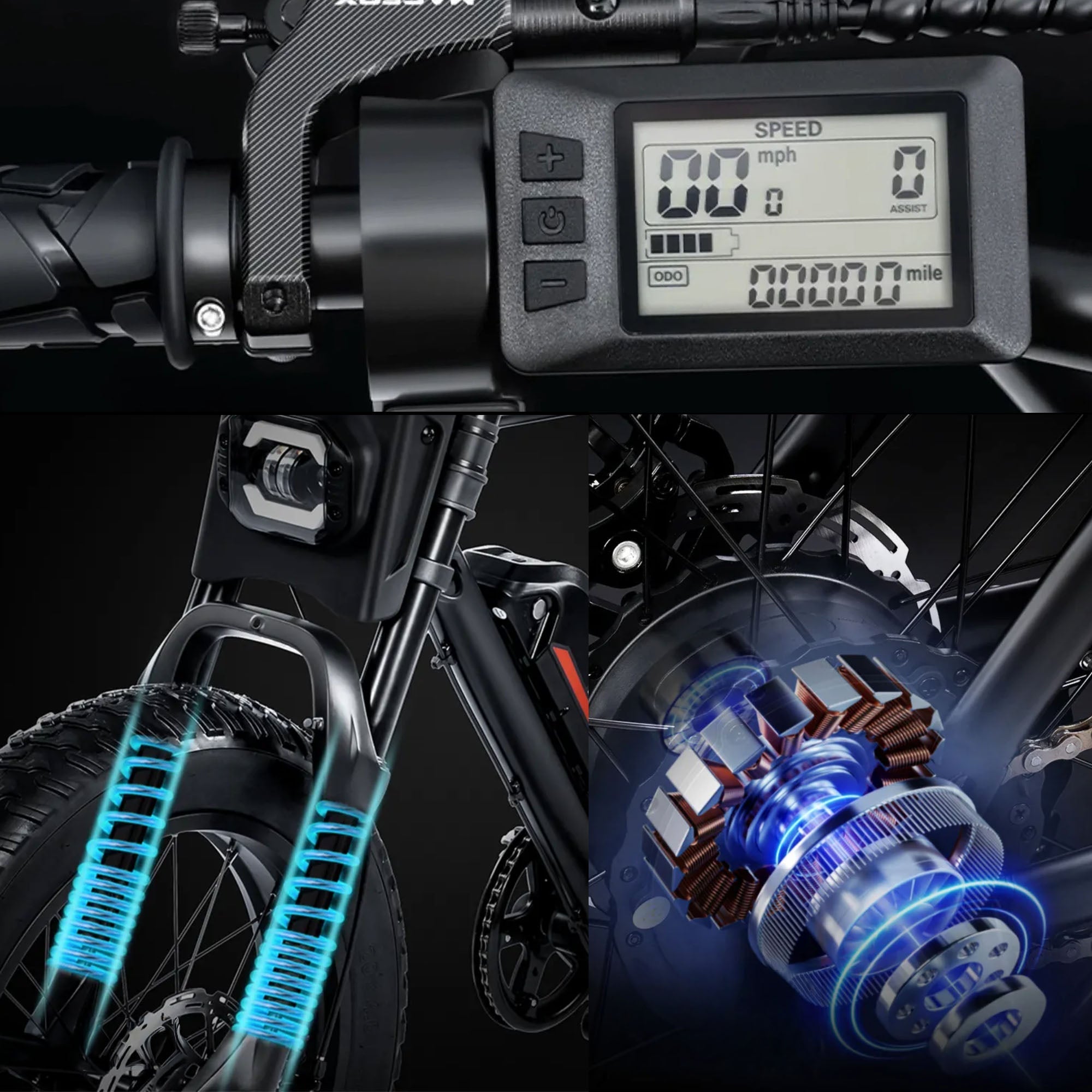 MACFOX X1S Commuter Electric e - Moto Style eBike - Step Over 500 w Electric Mini Fat Tire eBike - Moto Style Bike - MACFO|DUALBLACK|2350 eBike Super Shop