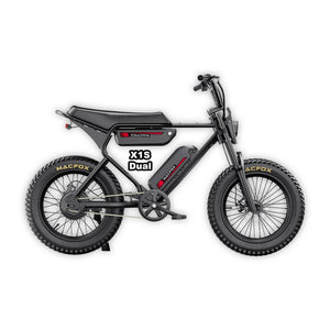 MACFOX X1S Commuter Electric e - Moto Style eBike - Step Over 500 w Electric Mini Fat Tire eBike - Moto Style Bike - Macfox - X1Sdual - eBike - Black - Box eBike Super Shop