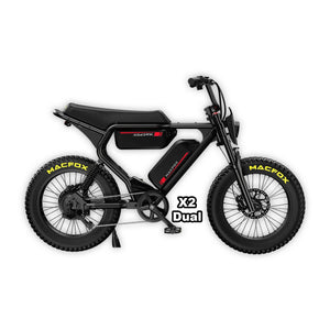 MACFOX X2 Electric Fat Tire Mountain eBike - Step Over 750 w Electric e - Moto Style eBike - AVAILABLE NOW - Moto Style Bike - MACFO|DUALBLACK|2355 eBike Super Shop