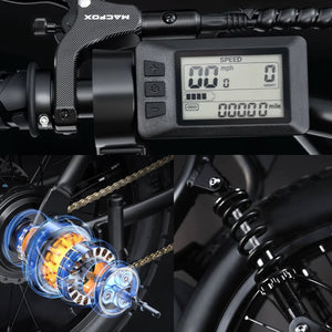 MACFOX X2 Electric Fat Tire Mountain eBike - Step Over 750 w Electric e - Moto Style eBike - AVAILABLE NOW - Moto Style Bike - MACFO|DUALBROWN|2356 eBike Super Shop