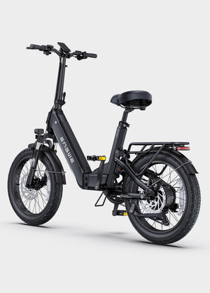 Black ENGWE L20 3.0 electric bike side view, showcasing sturdy frame, front basket, and rear rack