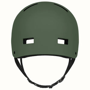 Matte forest green Retrospec Dakota eBike helmet, side view, with adjustable straps and ventilation holes