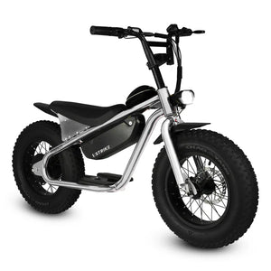 Chrome eBike Strike Big Boy electric bicycle side view with large tires and sleek metallic frame