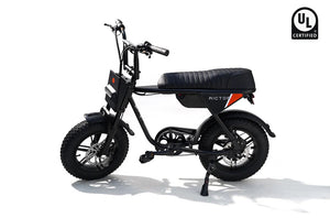 eBike Rictor Flexx in black color, packaged inside a box, product image showing the boxed black eBike