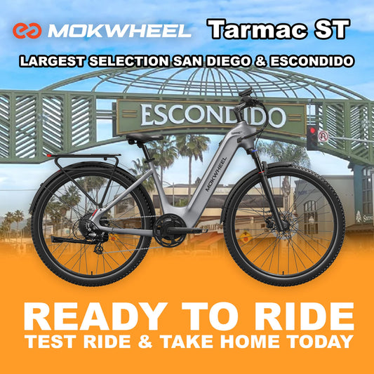 eBike Mokwheel Tarmac ST in Smoke Grey, ready to ride, product image showing the bicycle in side profile, model R2R Grey, SKU 810206241974