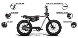 Side view of the Super73 Z Miami Core electric bike in a studio setting, showcasing its compact frame, thick tires, and minimalist design.