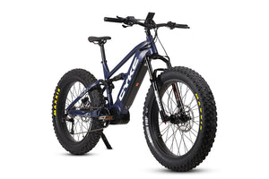 Dark blue eBike Cyke Falcon X electric bicycle, side view, against a plain background