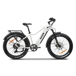 White KASEN Ranger 2.0 750W electric bike with 26x4 fat tires, designed as a fat tire electric beach cruiser.