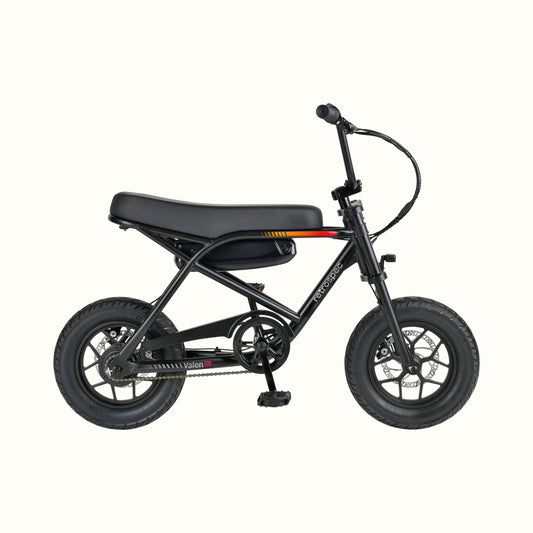 Retrospec Valen Rev 14 electric bike in matte black, side view, against a white background