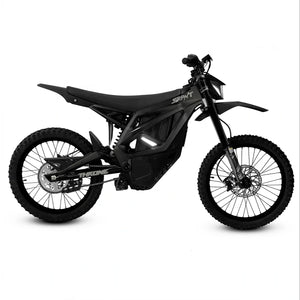 Black eMOTO Strike SRPNT X3 electric motorcycle, side view, on a plain background