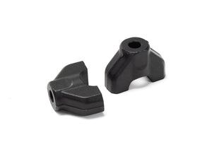 Close-up view of the Stomp Ebox Dragster Bar Riser, showing its black anodized finish, sturdy construction, and mounting hardware.