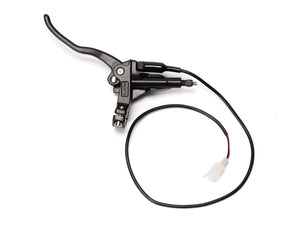 Front view of the Stomp Ebox front brake lever and master cylinder, showing the black lever attached to the silver master cylinder assembly.