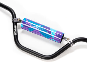 Stomp Ebox Megalith handlebar in purple and blue, close-up view showing grip texture and color gradient