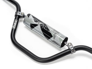 Stomp Ebox Megalith Pitspeed 7075 handlebar, black aluminum, shown from a side angle against a white background.