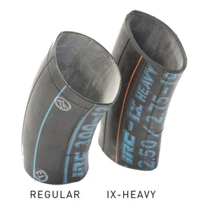 Heavy duty IRC 100-90-19 motorcycle inner tube displayed against a white background, showing the tube's circular shape and valve stem.