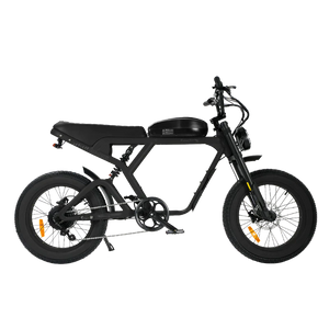 Black eMOTO eBike Revi Cougar Pro electric bicycle, side view, on white background