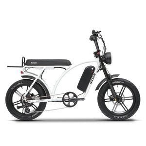 White KASEN Kabbit Plus 2.0 electric bike with 1000W motor, 20x4 fat tires, and e-moto style design.