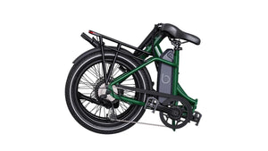 Red Blix Vika X electric folding step-thru eBike with 500W motor, compact design, shown folded for portability.