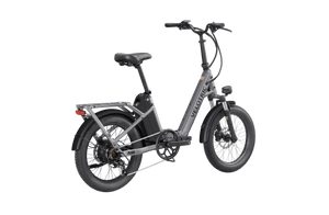 A compact, foldable Velotric Fold 1 eBike in matte black, shown fully assembled with its handlebars and frame folded for easy storage.