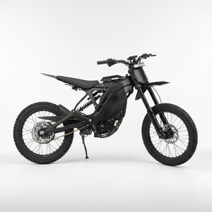 Black eMOTO Eride Pro 4.0 electric bike, side view, showcasing frame design and components.