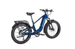 Royal blue Velotric Nomad 2X High Step eBike, side view, against a plain background