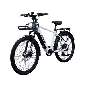 White Kasen Cross eBike packaged inside a cardboard shipping box, product image showing the bike in its box.