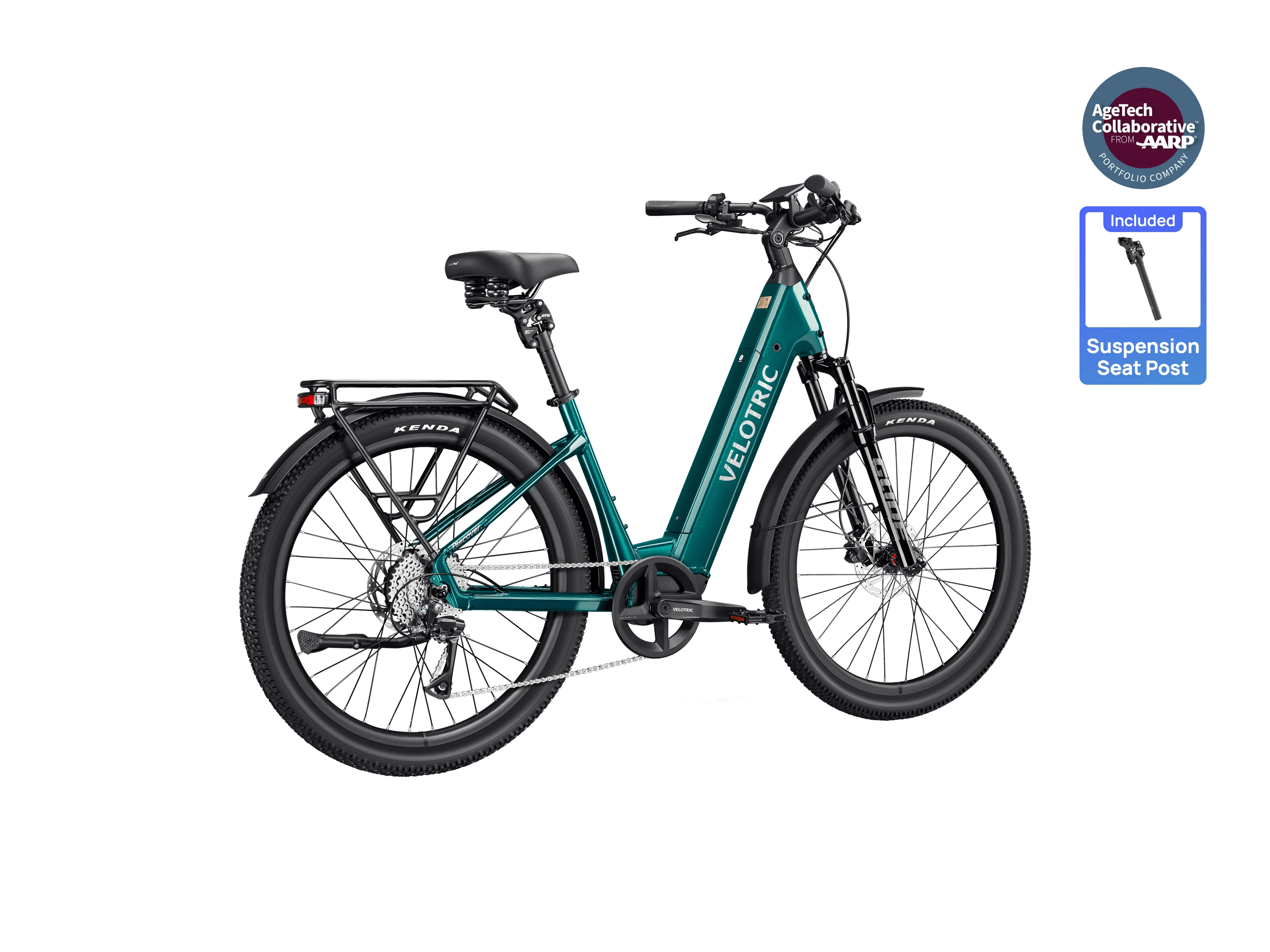 Emerald green Velotric Discover 3 eBike side view with step-through frame and black tires