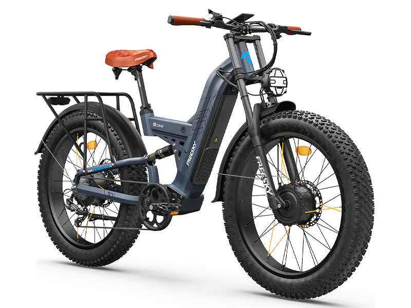 A black Freesky Warrior Pro M-530 electric mountain bike with fat tires, front suspension, and a rear rack, displayed on a white background.