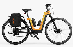 Side view of the Urtopia Fusion GT eBike in Vital Orange, showcasing its sleek frame, integrated battery, and modern design against a plain background.