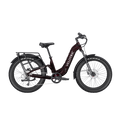 A Velotric Nomad 2X Step-Thru eBike in a side view, showcasing its sturdy frame, wide tires, integrated battery, and step-thru design.