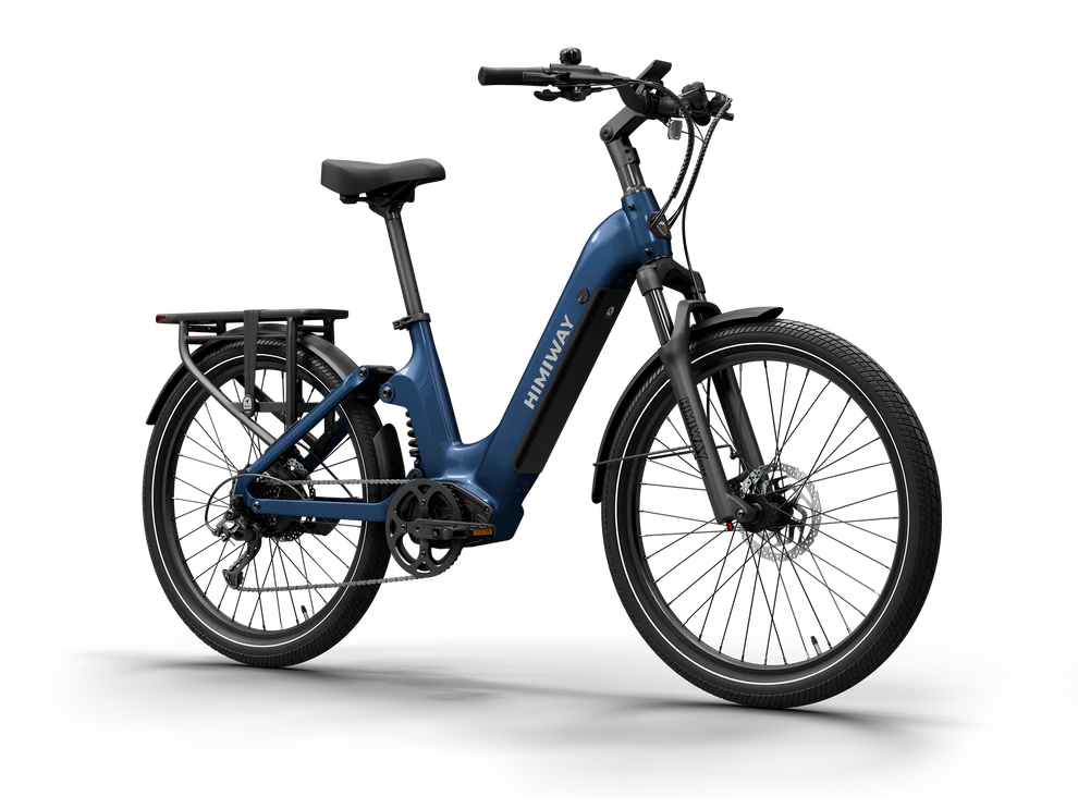 Himiway A7 eBike in Midnight Blue, side view, showcasing frame, wheels, and battery
