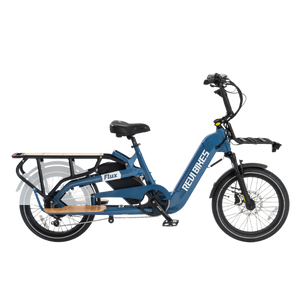 Revi Flux electric cargo eBike in Navy Blue, side view