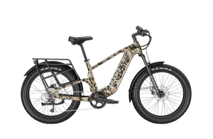 Velotric Nomad 2X eBike in Multi-Terrain Camo color, High Step frame, shown on a white background.