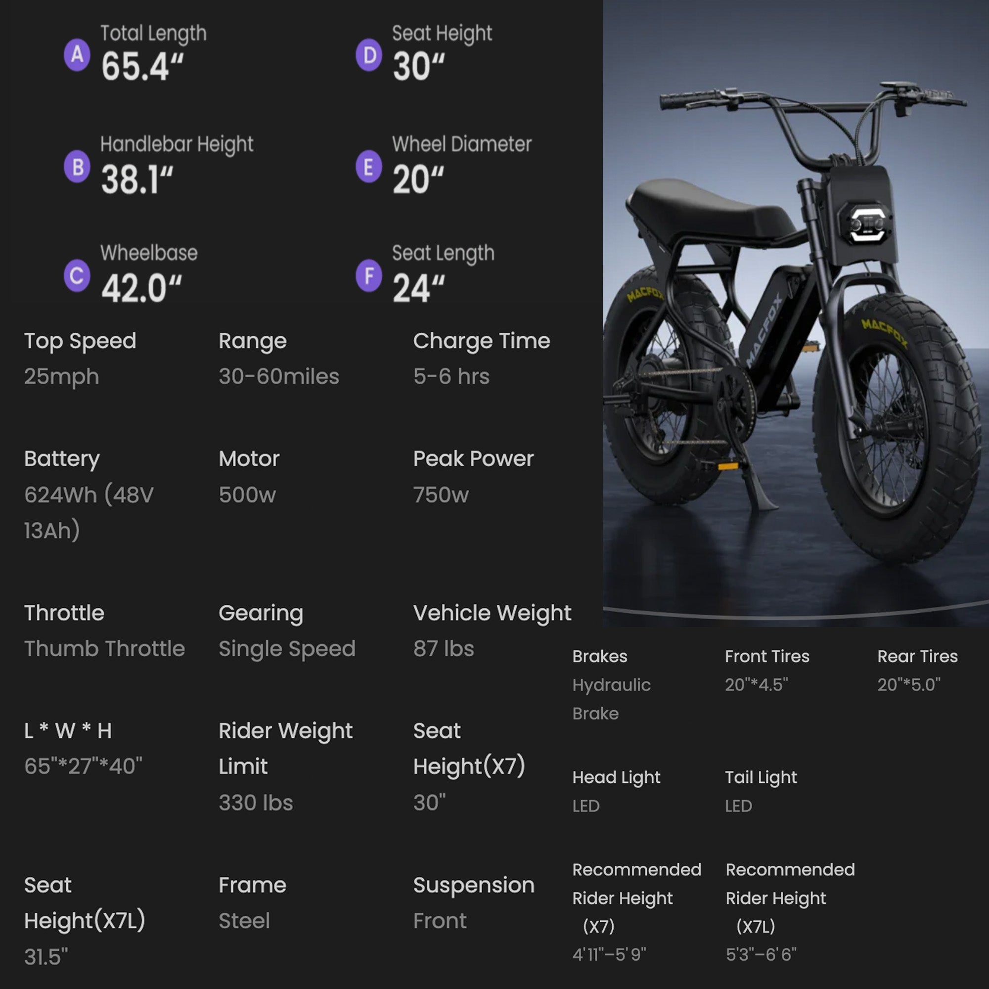 Macfox X7 eMOTO eBike in black, ready to ride, shown in Escondido Desert Beige setting